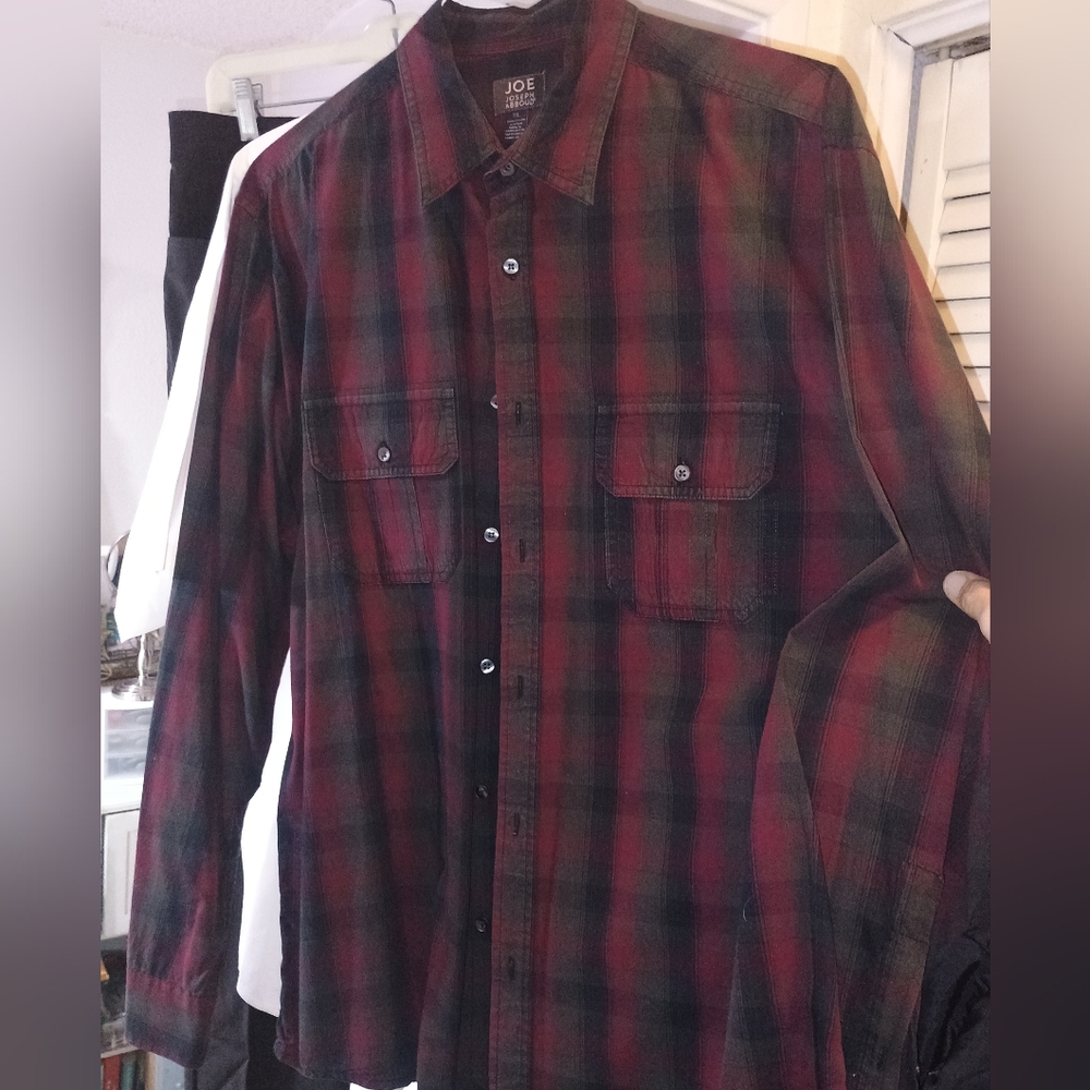 Joseph Abboud Red and Black Plaid Casual Shirt